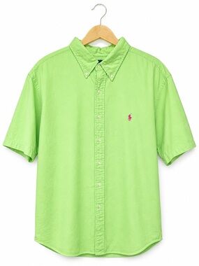 Ralph Lauren Classic Fit 100% Cotton Green Button Down Shirt XXL Pink Pony